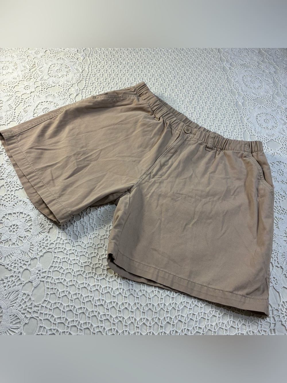 Vintage 90s V46 Men’s Large Khaki Shorts Elastic Waist Pockets Casual Wear